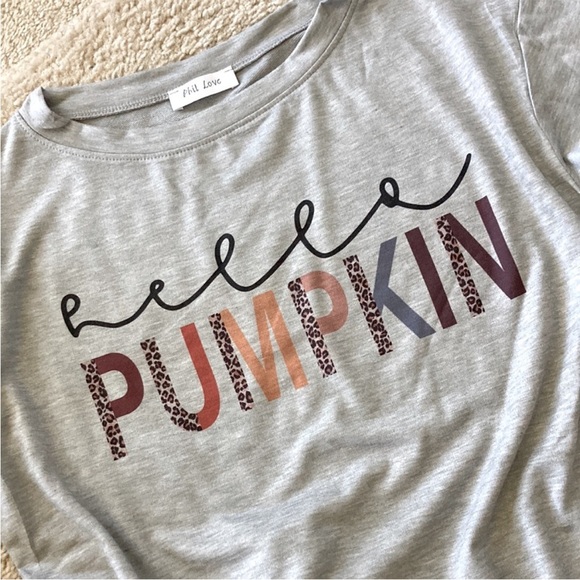HELLO PUMPKIN Grey Long Sleeve Pullover/Top - Picture 2 of 6